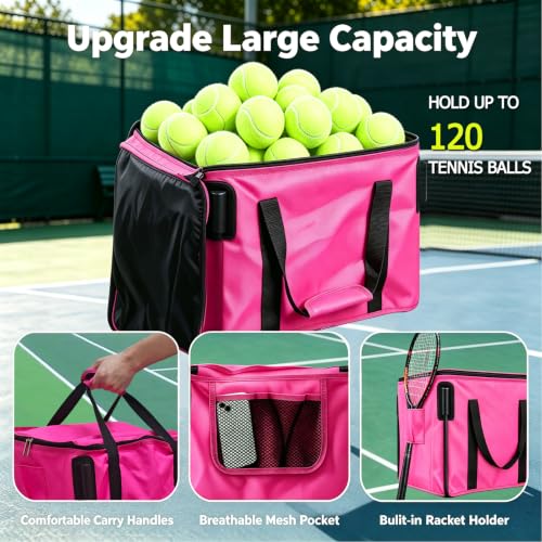 Image of Tennis Ball Hopper& Pickleball Basket,Foldable Tennis Ball Basket for Extended Training, Ball Cart with Storage Bag