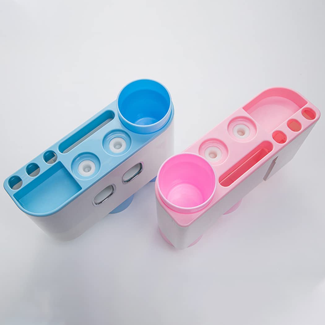 WRIST Zahnbürstenhalter, Wandmontierter ABS-Multifunktions-Zahnpastaspender Für Badezimmer Mit 3 Zahnbürstenfächern, 2 Zahnpastapressen Und 3 Bechern,Rosa