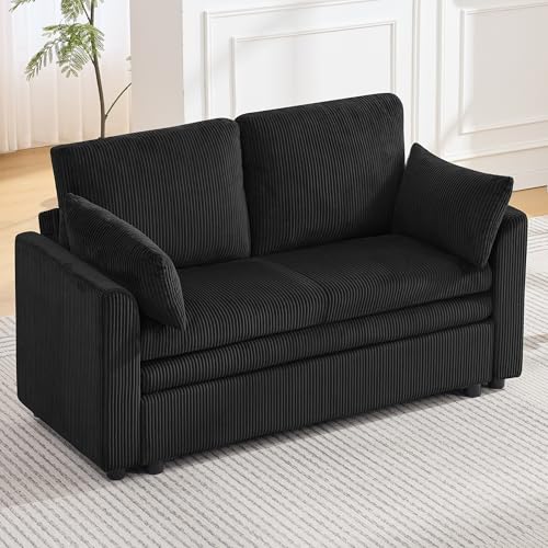 Image of 51 inch Sectional Loveseat Couches with Comfy Deep Dual-Layer Cushion, 2 Seater Couch, Modern Modular Love seat Sofa, Corduroy Sofas for Living Room, Apartment, Black