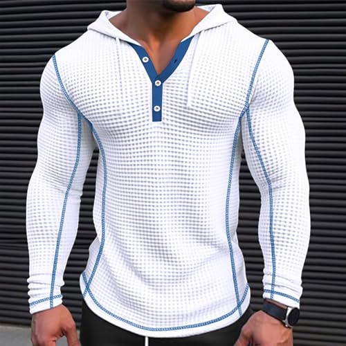Long Sleeve Hoodie Shirts for Men Slim Fit Waffle Hoodie Pullover Soft Knit Hooded Sweatshirt Workout Muscle T Shirts2