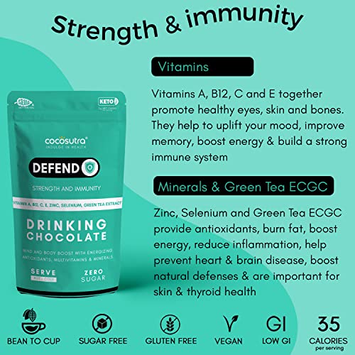 Image of Cocosutra DEFEND - Sugar Free Drinking Chocolate Mix | For Strength & Immunity Boost | With added Multivitamins, Minerals & Antioxidants | Vegan | Keto Friendly | 200 g (Pack of 3)