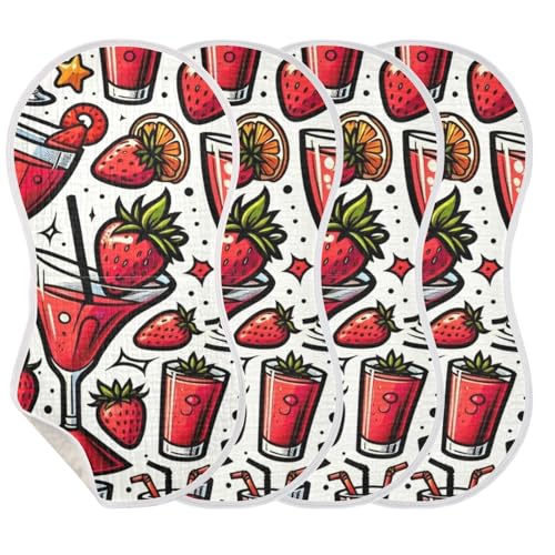 Muslin Burp Cloth for Baby 2PCS Stropical Strawberry Cocktails Super Absorbent Burping Cloths, Bibs for Newborn Boys Girls3
