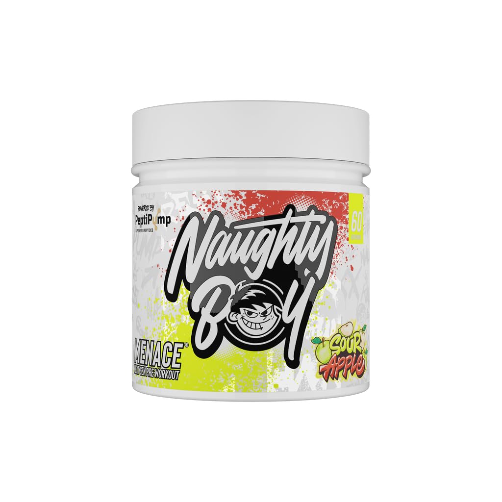 Naughty Boy Menace V2 Pre Workout – AI Powered Pre Workout Pulver für Männer & Frauen | Energy Drink Supplements | Peptipump, Citrullin, Beta Alanin | 60 Portionen | Sour Apple
