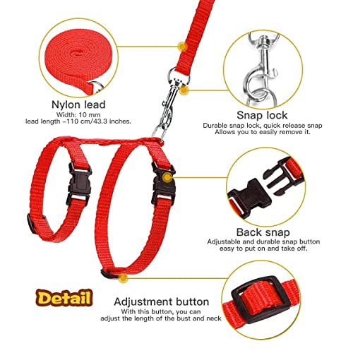 Image of Cat & Small Pet Nylon Strap Collar with Adjustable Walking Harness Leash Pet Walking for Kitten- Plain (RED)