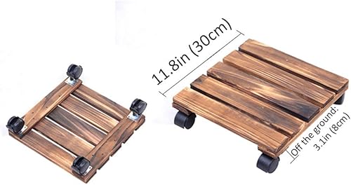 Miniatura 2 de Soporte para flores de madera maciza, soporte para plantas con rueda giratoria de 360, bandeja móvil para macetas, organizador de plantas con