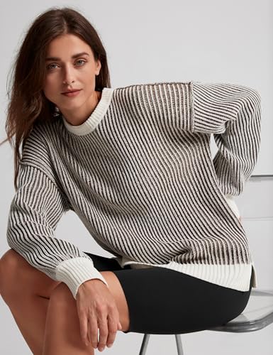 Beyond Chenille Sweater for Women 2025 Winter Crew Neck Pullover Sweater Color Block Knit Tops3