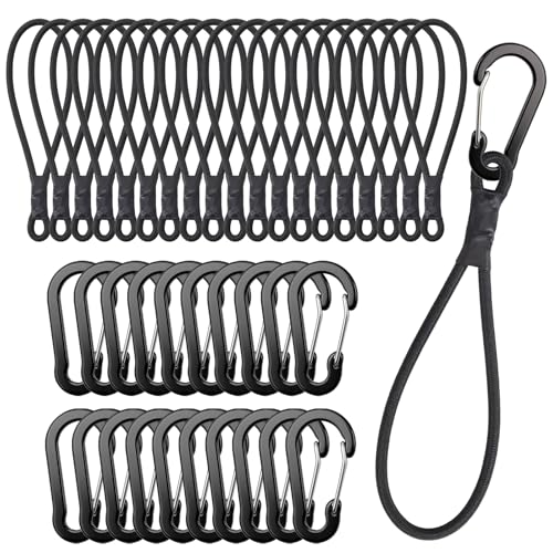GGXZHT 20pcs Bungee Cords with Hooks - Elastic Short Bungee Ropes with Carabiner Clips - Small Tarpaulin Hooks -for Camping Tarp, Tents, Canopy and Fixings.