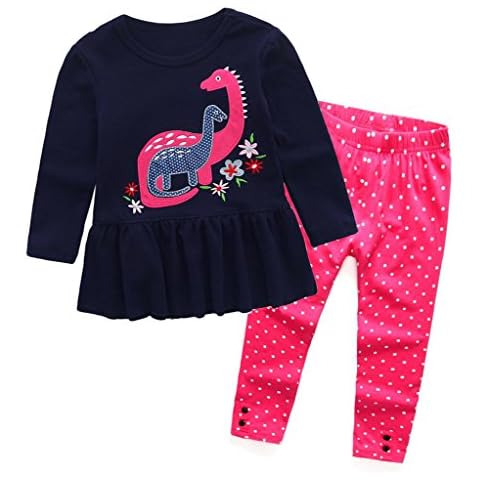 Coralup Little Girls 2-Piece T-Shirt & Pant Set(Lovely Dinosaur) G932(2-3Y,Navy) Cover