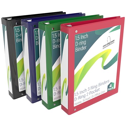 Binders, 3 Ring Binder (4 Pack), D Ring Binder 1.5 Inch, 2 Pocket, Up to 375 Sheets, Assorted Colors, Office Supplies, School Supplies (4) 1 Binders-3-Ring-Binder-4-Pack-D-Ring-Binder-15-Inch-2-Pocket-Up-to-375-Sheets-Assorted-Colors-Office-Supplies-School-Supplies-4