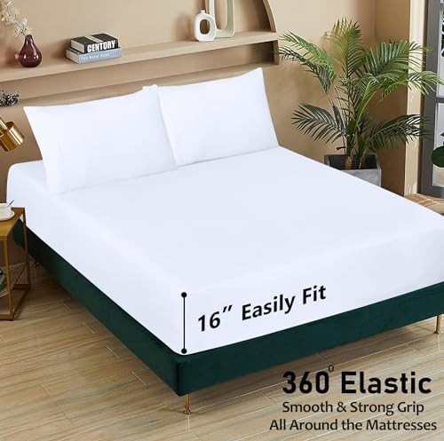 RUVANTI 100% Cotton Twin Sheets Set, 3 Pieces, Soft & Breathable Percale Weave Bedding, Deep Pocket 16", Hotel Standard, Crisp Cool Feel, Durable, Perfect Dyed Bed Sheet, Bright White