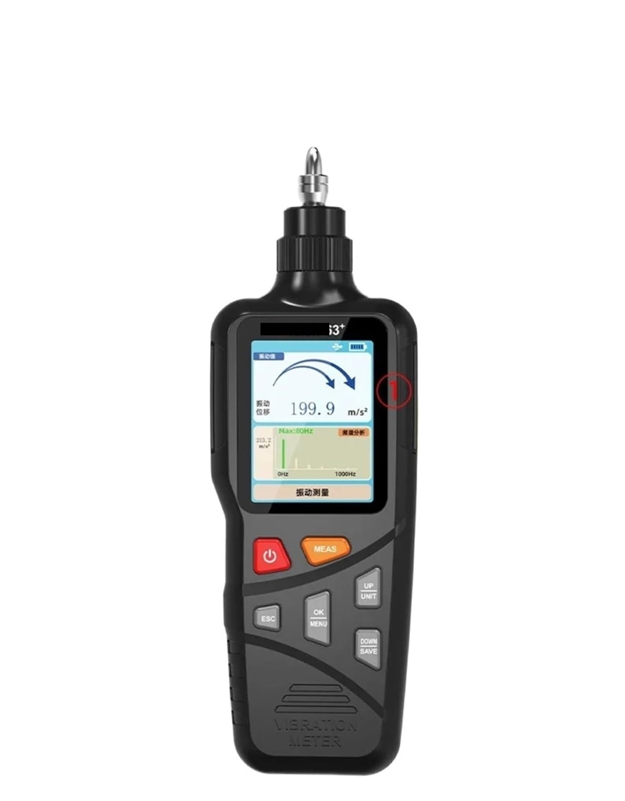 Digital Vibration Detector Hi-Sensitivity 0~1999um Probe Velocity Displacement/Acceleration Color Screen Vibration Meter(63 Plus)