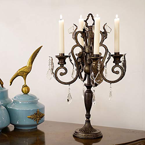 HZW Candelero de 4 Brazos con Cadenas de Cristal, Mesa de Comedor Retro Europea Centro de Mesa Cena de Boda de Hierro Vintage Firplace Decoración de cumpleaños Candelabros