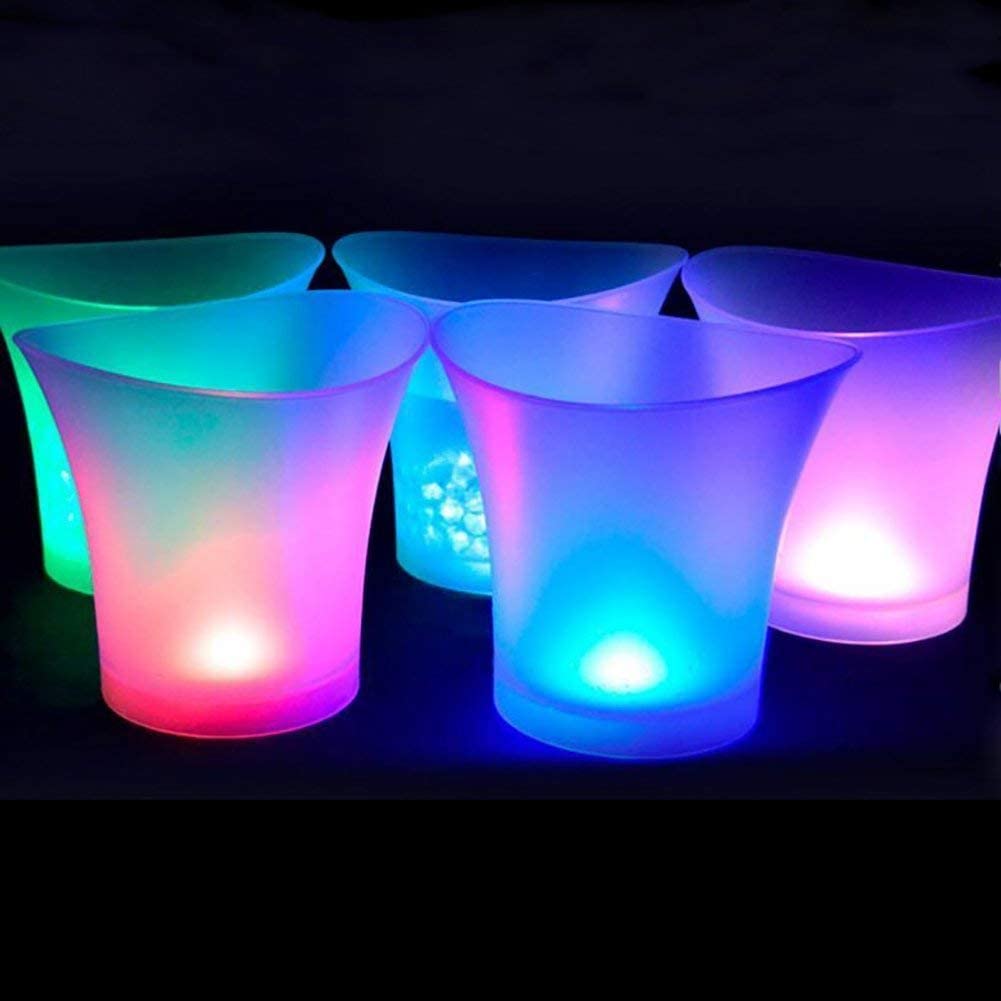SMETA Cubitera para Hielo LED 5L,Cubiteras para Botellas,Cubo de Hielo Impermeable para Botellas de Vino/Cerveza/Champán,Cubitera Grande de Hielo y Botellas,Ideal para Fiesta/Hogar/Bar(Cambio Color)