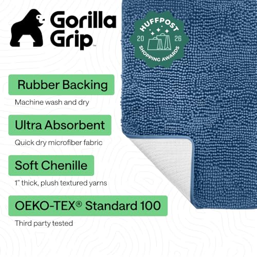 Image of Gorilla Grip Original Luxury Chenille Bathroom Rug Mat, 60x24, Extra Soft and Absorbent Shaggy Rugs, Machine Wash Dry, Perfect Plush Carpet Mats for Tub, Shower, and Bath Room, Blue