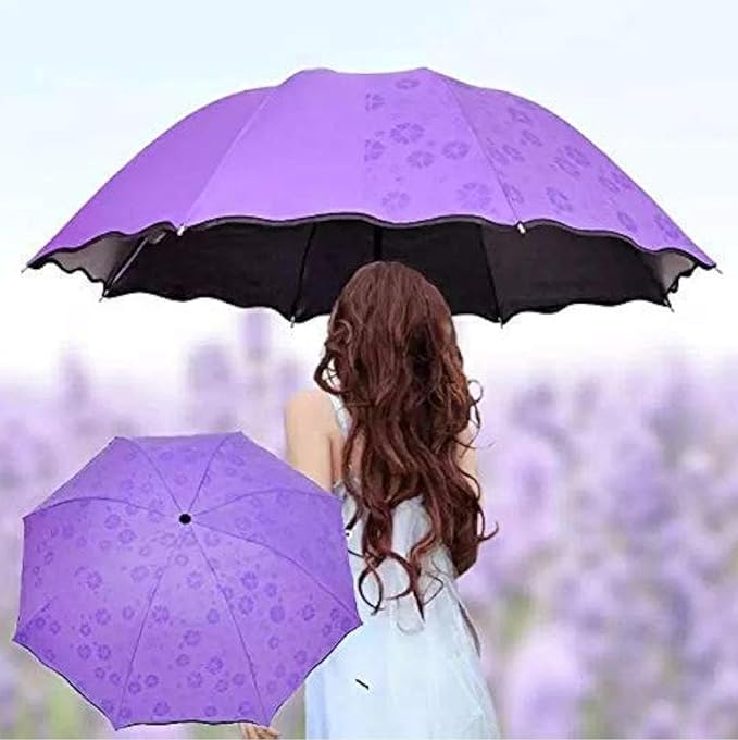 Image of Magic Umbrella Windproof and Rainproof Umbrella with Bloom After Rain Pattern 3 Fold Anti UV Protection Folding Umbrella for Rain, Sun 2 Persons Adult Kids & Women