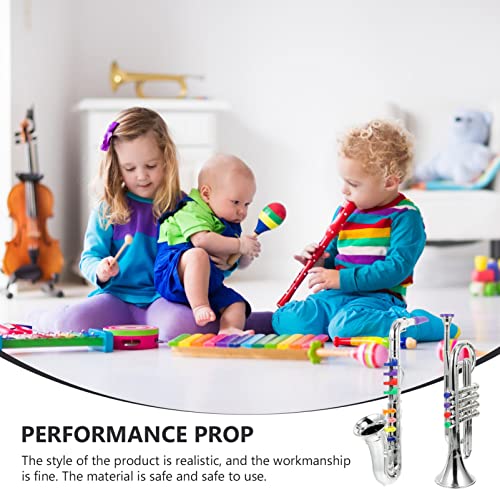 NUOBESTY Muzikale Windinstrumenten Voor Kinderen 2 Stks Metallic Silver Saxofoon en Trompet Hoorn Speelgoed Prestaties… - Image 8