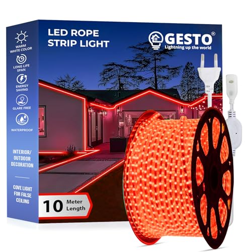 Image of Gesto 10 Meter Rope Led Strip Lights - Outdoor Lights Waterproof for Balcony Decoration,Home Decor & Interior Decoration | Decorative Lights for Diwali Decoration,Cove Light for Ceiling (Red)
