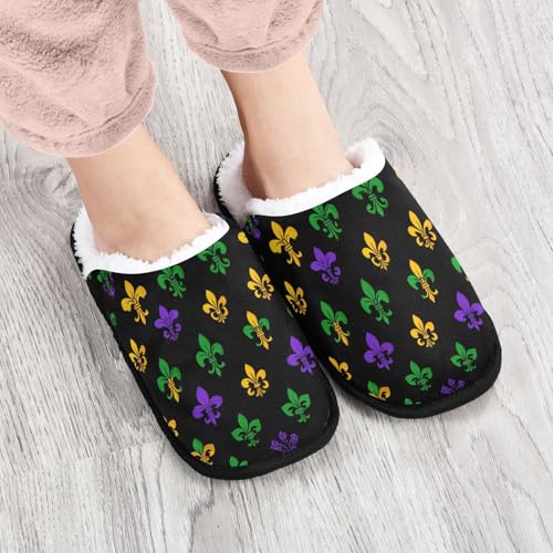 Green Mardi Gras Fleur De Lis Slippers For Women Men Soft Memory Foam Non-Slip Festival Winter Indoor House Shoes Travel Slipper4