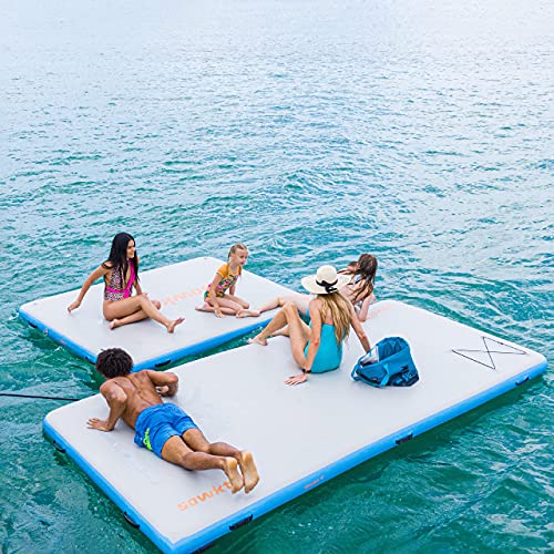 Sowkt Inflatable Floating Dock For Lakes - (6' X 8’) Large Floating Platform Lake Mat - Portable Inflatable Island - Inflatable Deck Floating Pad For Boats #TOP7
