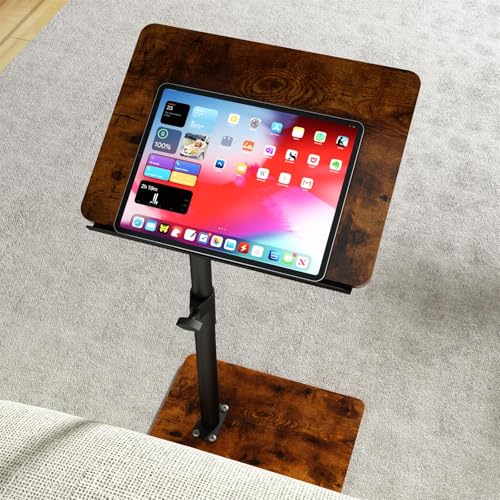 Image of YUHFERA Sofa Armrest Tray Table for Couch - 360 Swivel Height Adjustable End for Small Spaces, Snack Side Table for Bed or Chair with Phone & Tablet Slot (Rich,Angle Adjustable)