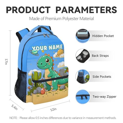 Personalized Boys Backpack with Lunch Box - Set of 3 Dinosaur School Backpacks Matching Combo - Lightweight Light Blue Bookbag and Pencil Case Bundle2