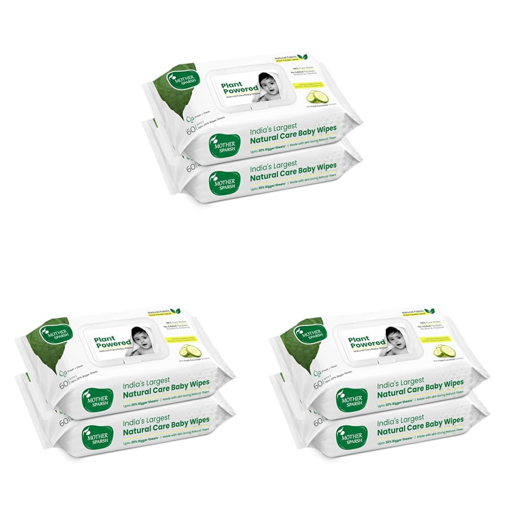 Mother Sparsh Natural Care Baby Wipes I 100% Plant Made Fabric From Forest Land | Fresh+Cleanse (with Cucumber) Plant Powered Wet Wipes For Baby I Cotton Cloth Like Bigger Sheets | 60 Pcs (Pack of 6)-image-12