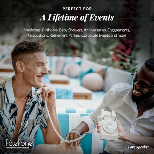 FeteFone The Groove Vintage Audio Guest Book Phone, Unique Voicemail Message Recorder, Guestbook Alternative for Wedding, Bridal Shower, Birthday Party, Baby Shower, Anniversary, Engagement, Bone