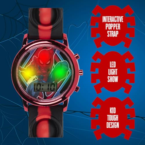 Accutime Marvel Spiderman Kids Digital LCD Wrist-Watch with Red, Green, and Yellow LED Light Show and Popper Strap for Boys, Girls, and Toddlers - Perfect for Learning Time and Fun3