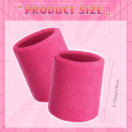 Image of WILLBOND 8 Pack Wrist Sweatbands Sports Wristbands Tennis Sweatbands Neon 80s Thick Cotton Gymnastics Sweat Band Athletic Football Soccer Sports Wristband for Men Women Party