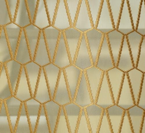Image of HOME UTSAV Premium Sheer Net Curtain for Window 5 Feet | Transparent Net Fabric with Geometric Design | Pack of 1, Gold