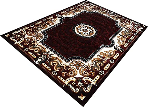 Image of Beautiful American Combination Floral Design Acrylic Touch Carpet for Living Room & Drawing Room with 1 Inch Thickness(180X240 Brown Colour) 6x8 Feet