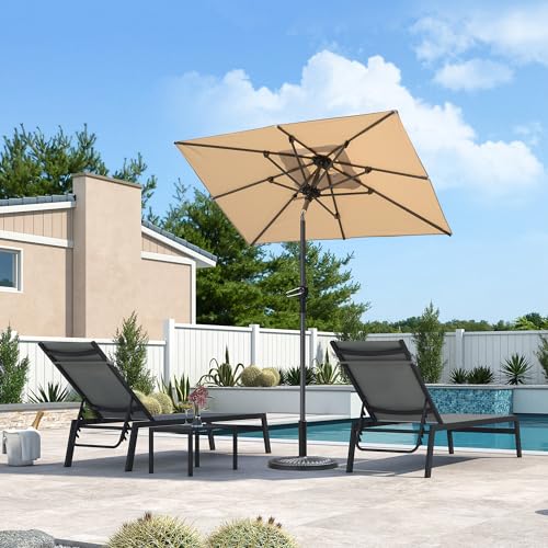 Image of PURPLE LEAF Patio Market Umbrella 6' x 4' Rectangle Dual Tilt Beige Outdoor