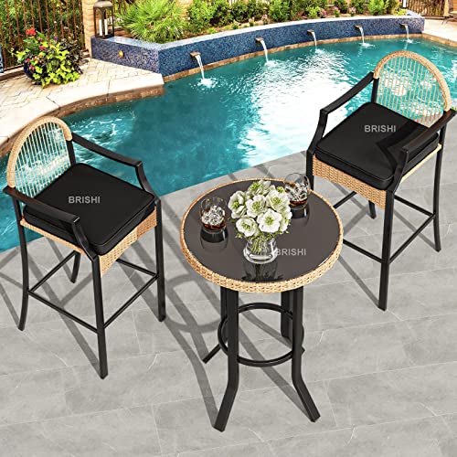 Image of BRISHI Outdoor Bar Set Garden Patio Bar Set 1 +2 2 -Chairs and 1- Table Set Balcony Bar Table with Stool Set (Dark Cream)