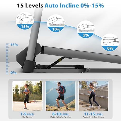 Image of CIIHI Treadmill with Auto Incline - 450 LBS Capacity 15% Auto Incline Treadmill for Home, 0.5-10 MPH Foldable Running Machine with 47.2 inchx18.1 inch Belt, APP, Speaker, Speed & Incline Quick Button