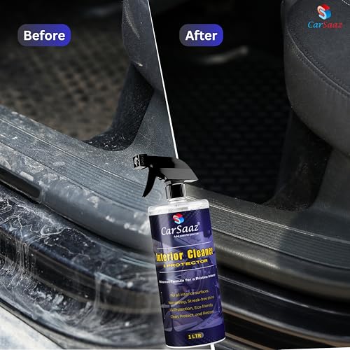 Image of CAR SAAZ Car Interior Cleaner & Protector 1 Ltr with Microfiber Cloth | Premium Cleaner For All Interior & Upholstery Surfaces | Car Interior, Fabric, Sofa, Carpet & Upholstery Cleaner (Pack of 2)