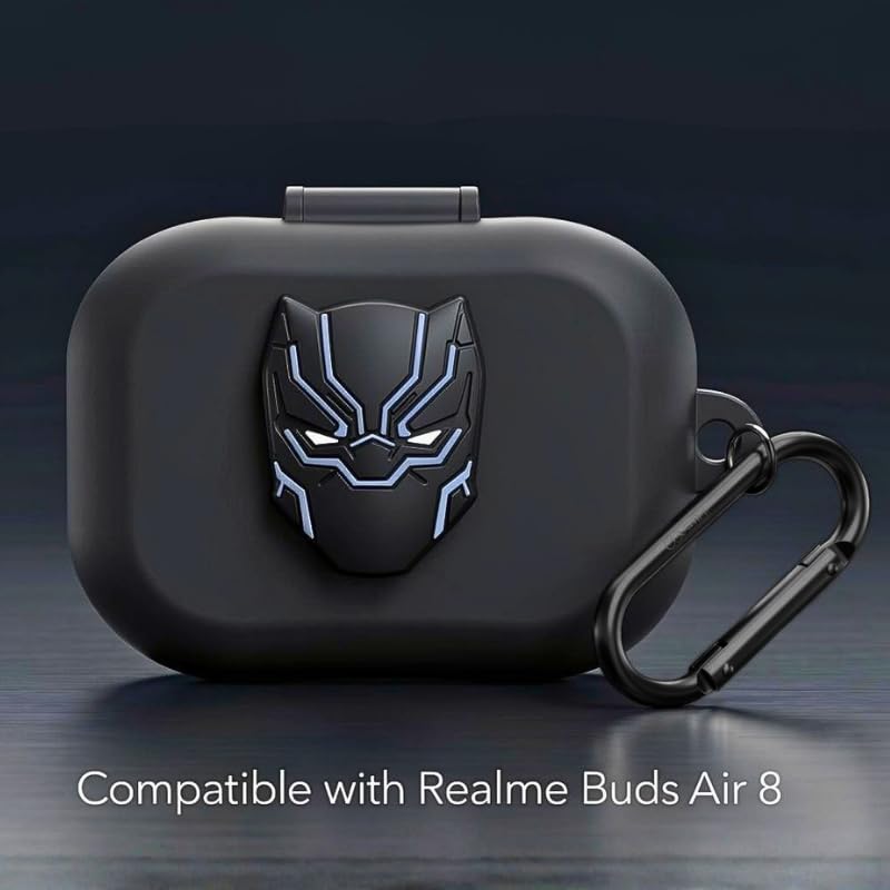 Image of Kapture Soft Silicone Case Compatible with Realme Buds Air 8, Cover with Hook, Realme Buds Air 8 Case with Silicone 360 Protection, Dust-Proof, Shockproof (Black)