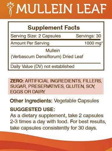 Miniatura 2 de Secrets of the Tribe Hoja de gordolobo 60 cápsulas, hechas con cápsulas vegetales y gordolobo (Verbascum Densiflorum) Flor Seca (60 Cápsulas)