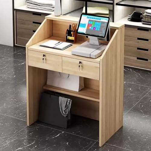 Escritorio de recepción con cerradura con cajón, mostrador de la oficina delantera, mesa de pago de salón de belleza, moderna estación recepcionista para uso en oficina y salón