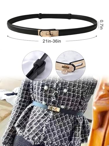 1 Pack Women's Skinny Belt, Adjustable Thin Belts for Womens, Womens Black Belt with Turn-Lock Buckle, Ideal for Dresses, Jeans, and Coats2