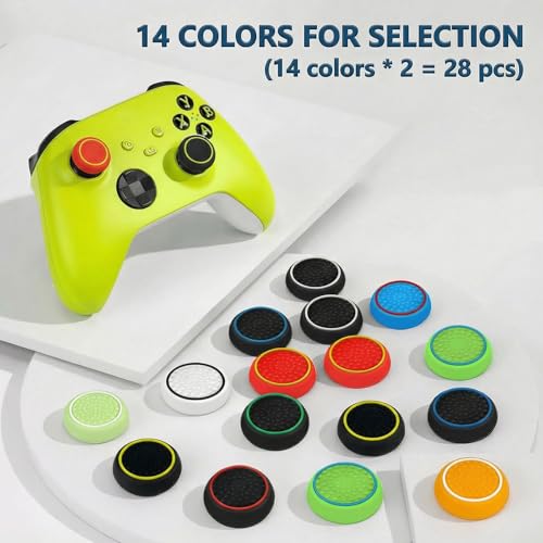 Inoostar 28PCS Optimized Silicone Thumb Grips & Joystick Caps for PS4/PS5/Xbox Controllers Accessories | 14 Colors, Anti-Slip, Anti-Scratch & Enhanced Gaming Grip Protectors