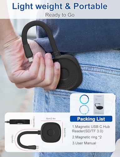 Image of Magnetic USB C Hub Card Reader for iPhone 16 15 Pro Max - 4 in 1 Type-C SD3.0 MicroSD3.0 Card Solt 100W PD 5Gbps USB3.0 USB-C Adapter, Magsafe SD Reader for iPhone, MacBook Pro Air, Pad Pro Type-C