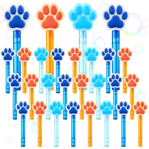 Civaner 36pcs Blue Dog Party Favor Dog Paw Bubble Wands Bulk Blue and Orange Birthday Bubble Maker Birthday Gifts Goody Bag Stuffers Party Favors Supplies(Paw Print)