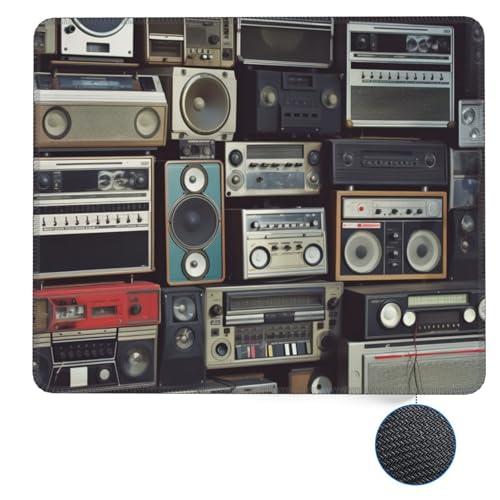 Square Mouse Pad Vintage Wall of Radio Boombox Custom Mouse Mat Non-Slip Rubber Base 10 x 12 inch Computer Mouse Pads for Wireless Mouse Laptop Office Desk Accessories Mousepad
