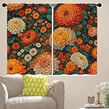 Pakena Burnt Orange Black Flower Kitchen Curtains Over Sink 36 inches 2 Panels Bohemian Boho Floral Leaves Cafe Small Short Curtain Vintage Botanical Bathroom Window Curtain Treatment Tiers Drapes