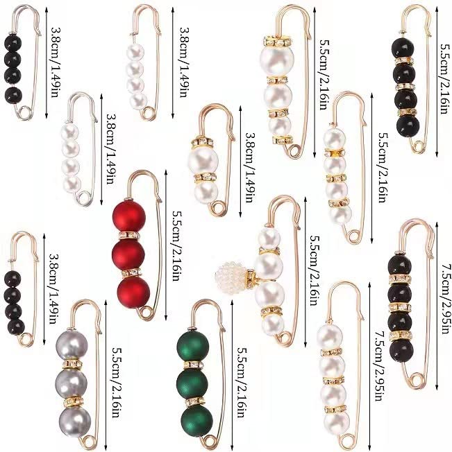 Image of Fashion Pearl Brooch,Sweater Shawl Clip Double Faux Pearl Brooches Waist Pants Extender Safety Pins 4-14Pcs