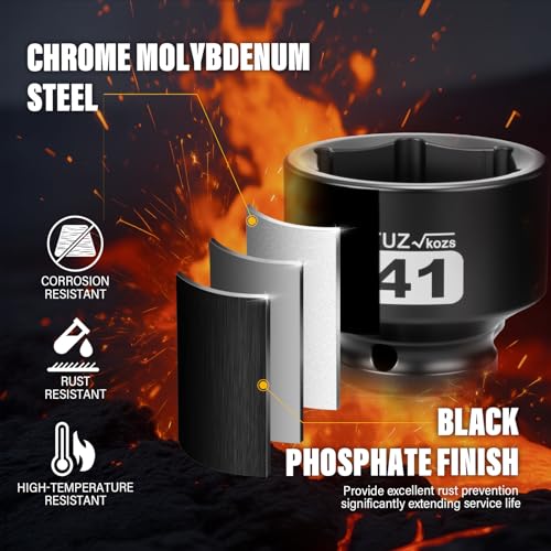 Image of 1 /2 Inch Drive 41mm Shalllow Metric 6 Point CR-MO Impact Socket | Radius Corner Design,Square Chamfered Opening,Axle Nut Impact Grade Socket for Easy Removal