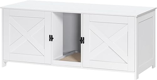 MAHANCRIS Caja de arena para gatos para 2 gatos, caja de arena oculta para gatos de 47.2 pulgadas con habitación doble, baño de madera para gatos