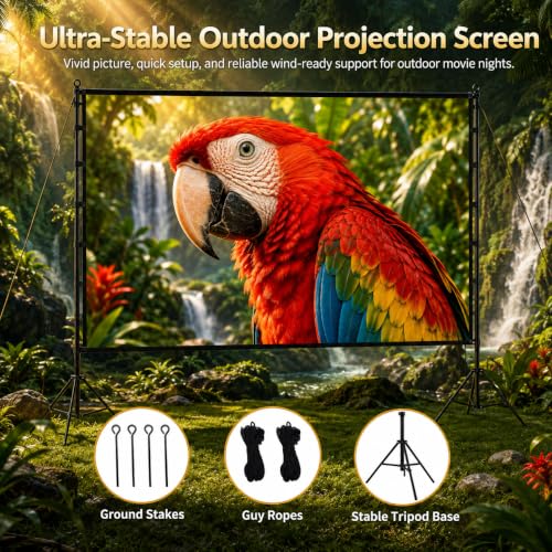 Image of Towond 120 inch Projector Screen with Stand, 4K HD 16:9 Foldable Anti-Crease Indoor Outdoor Movie Screen, Portable Projection Screen for Backyard Theater, Camping, and Sports Viewing Parties