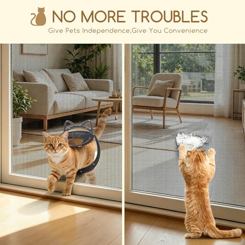 Cat Door for Screen Door with Magnetic Flap | Lockable Cat Screen Door, Up to 18 lbs, Inside Openning 10x10x0.5 inch, Tear-proof Mesh & Durable ABS Frame - Image 5