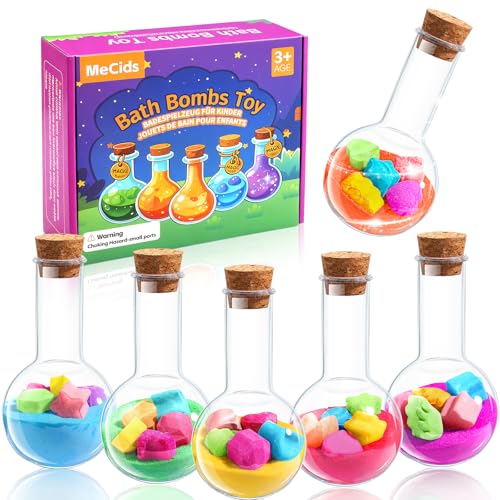 MeCids Magic Potion Bubble Bath Bombs for Kids -Bath Color Tablets Bath Potions for Toddlers Ages 4-12 Fun Science Kit Gift for Birthday HalloweenChristmas- 6 Pack (Shaped Gems & Stars)